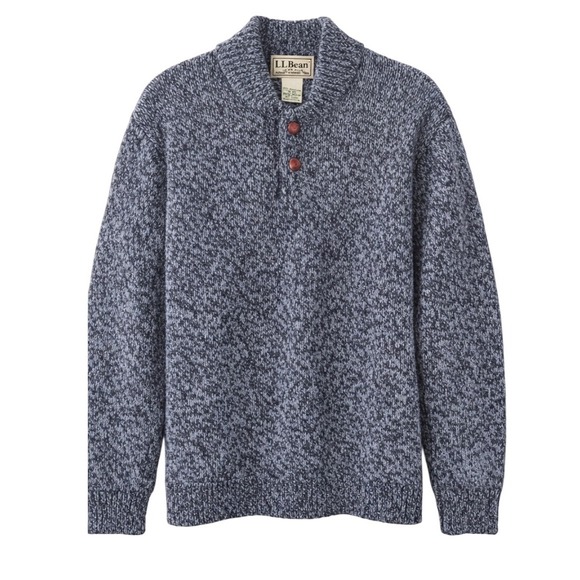 L.L. Bean Other - LL Bean Mens 100% Lambswool Shawl Collar Sweater Blue Marl Knit XL 285174